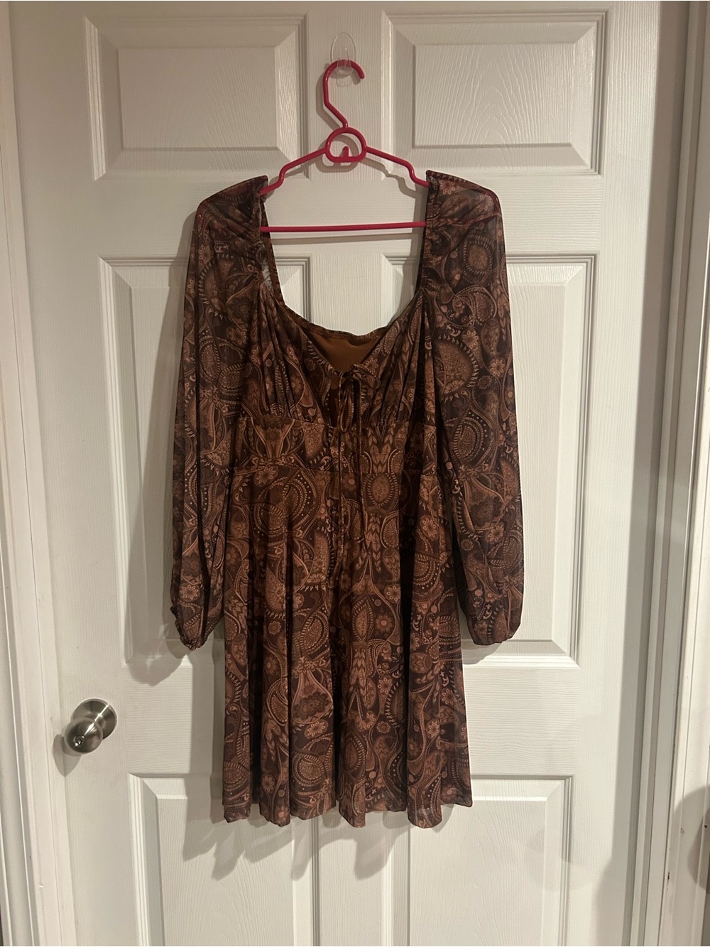 SHEIN Brown Paisley Long Sleeve Mini Dress